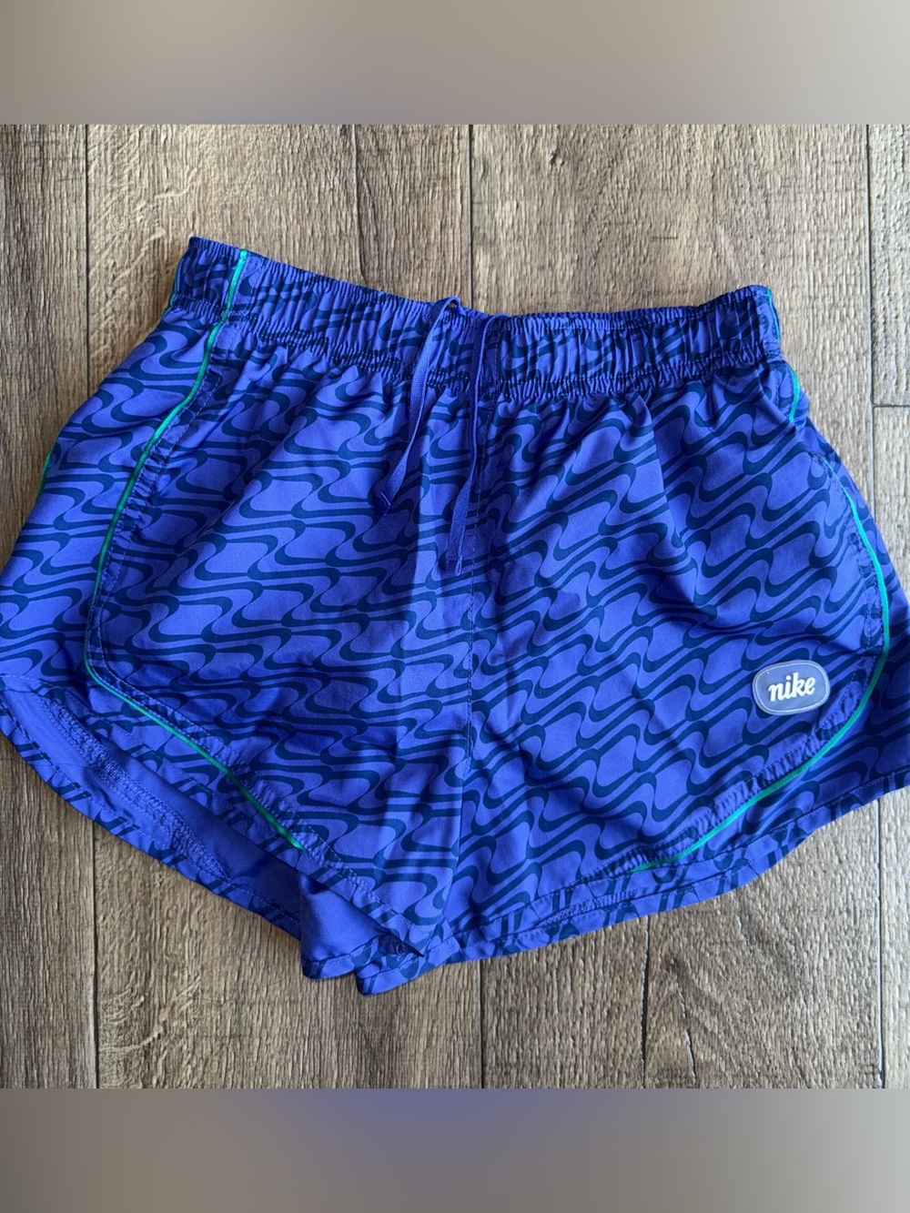 Nike Women's Royal Blue Wave-Print Athletic Shorts with Teal Piping